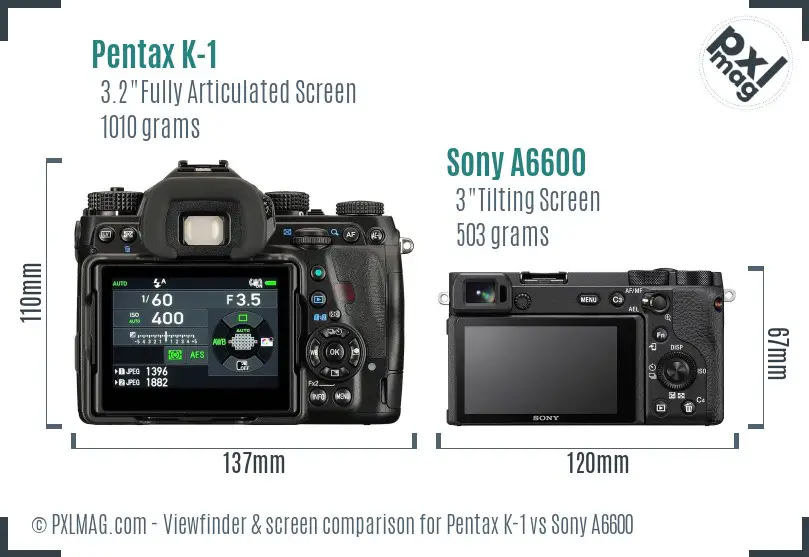 Pentax K-1 vs Sony A6600 Screen and Viewfinder comparison