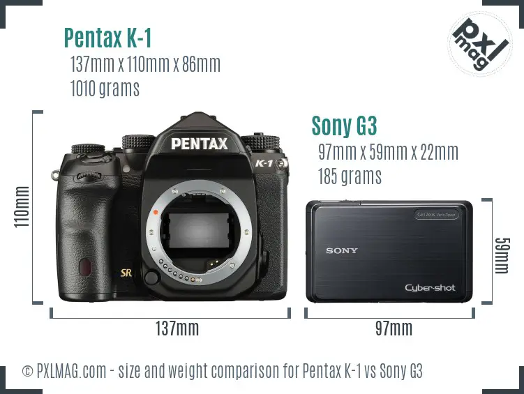 Pentax K-1 vs Sony G3 size comparison