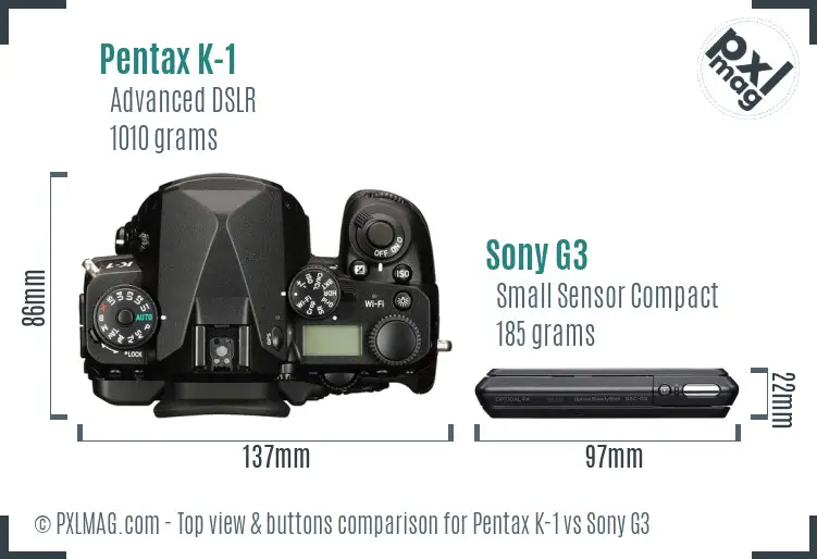 Pentax K-1 vs Sony G3 top view buttons comparison