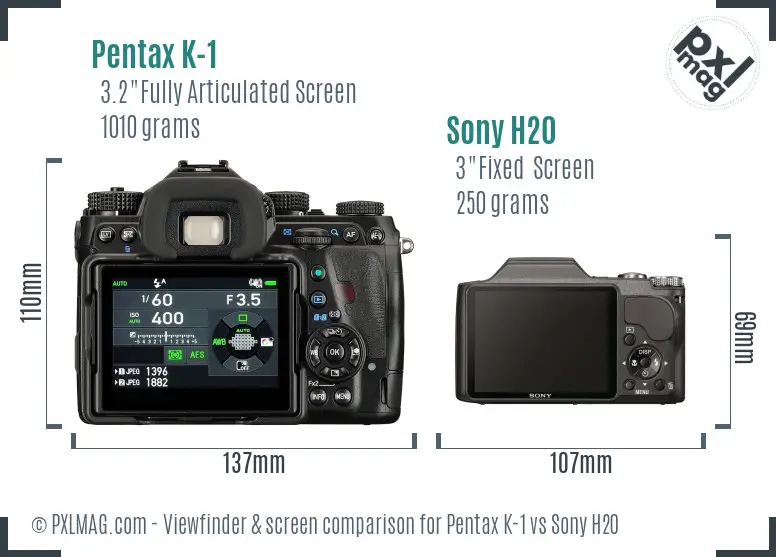 Pentax K-1 vs Sony H20 Screen and Viewfinder comparison