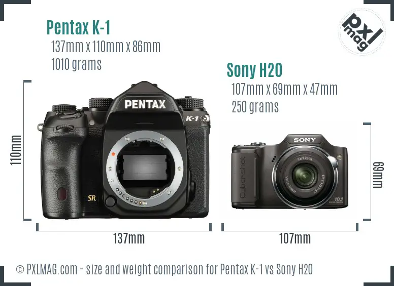 Pentax K-1 vs Sony H20 size comparison