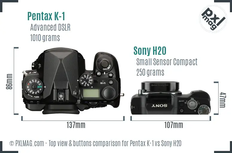 Pentax K-1 vs Sony H20 top view buttons comparison