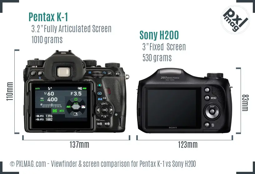 Pentax K-1 vs Sony H200 Screen and Viewfinder comparison