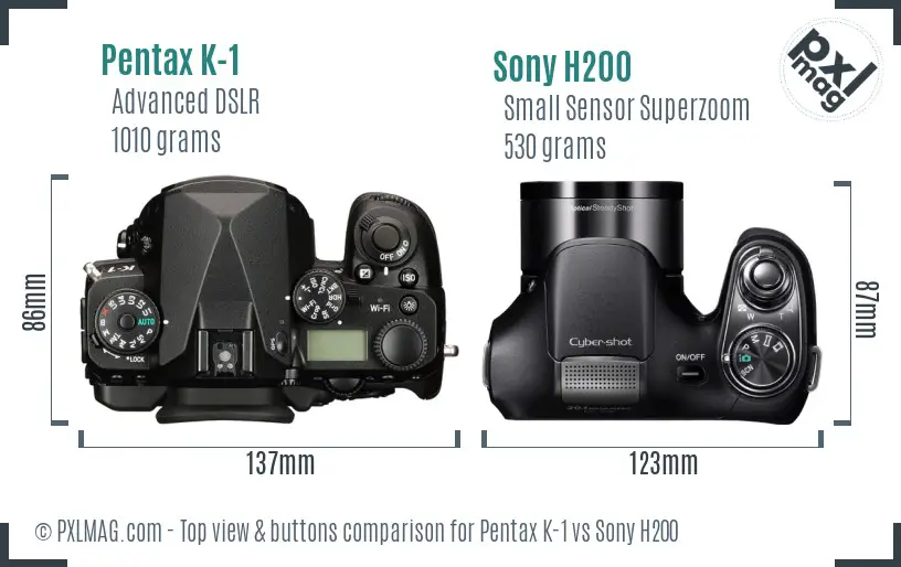 Pentax K-1 vs Sony H200 top view buttons comparison