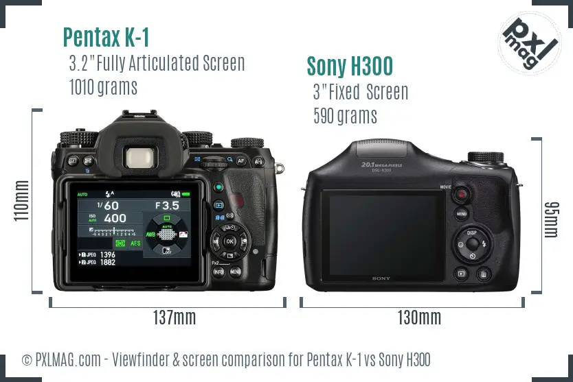 Pentax K-1 vs Sony H300 Screen and Viewfinder comparison