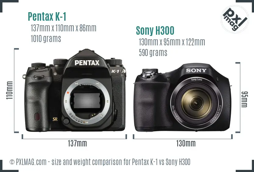 Pentax K-1 vs Sony H300 size comparison