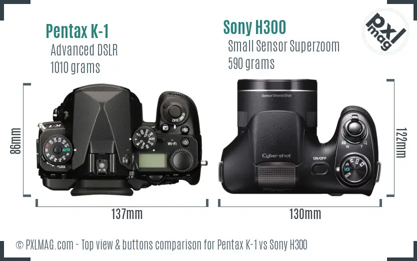 Pentax K-1 vs Sony H300 top view buttons comparison