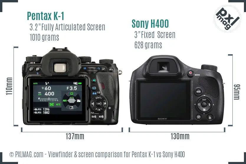 Pentax K-1 vs Sony H400 Screen and Viewfinder comparison Pentax K-1 vs Sony H400 Screen and Viewfinder comparison