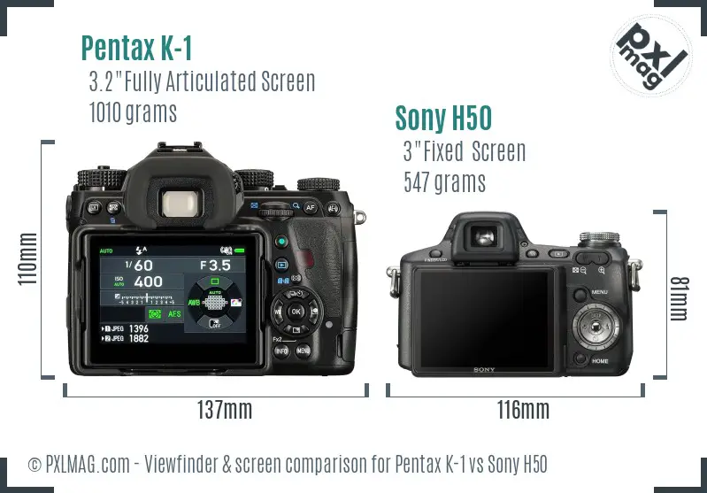 Pentax K-1 vs Sony H50 Screen and Viewfinder comparison