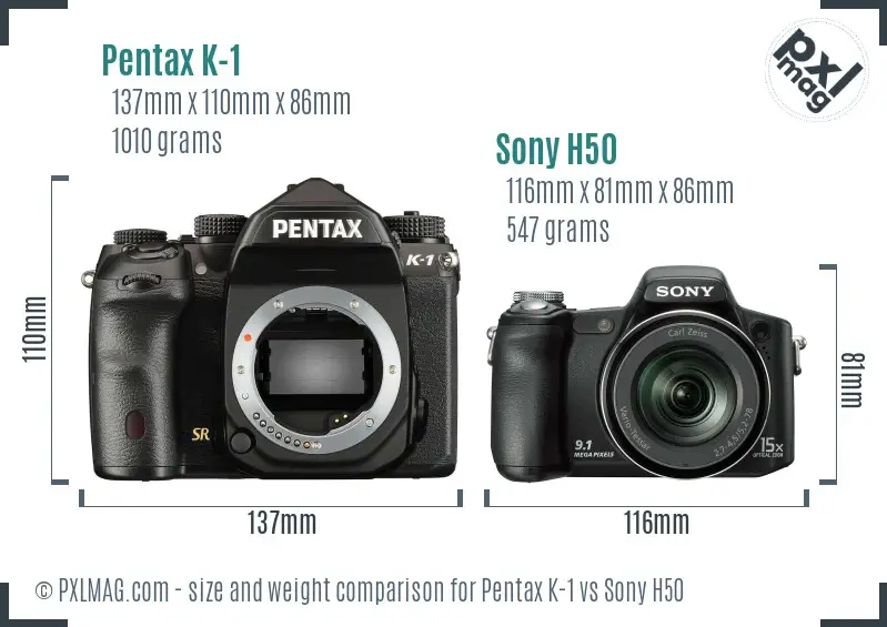 Pentax K-1 vs Sony H50 size comparison