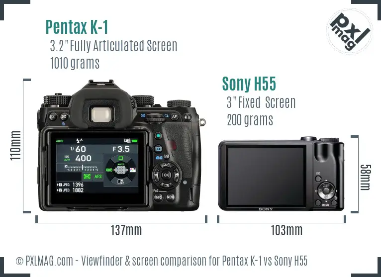 Pentax K-1 vs Sony H55 Screen and Viewfinder comparison