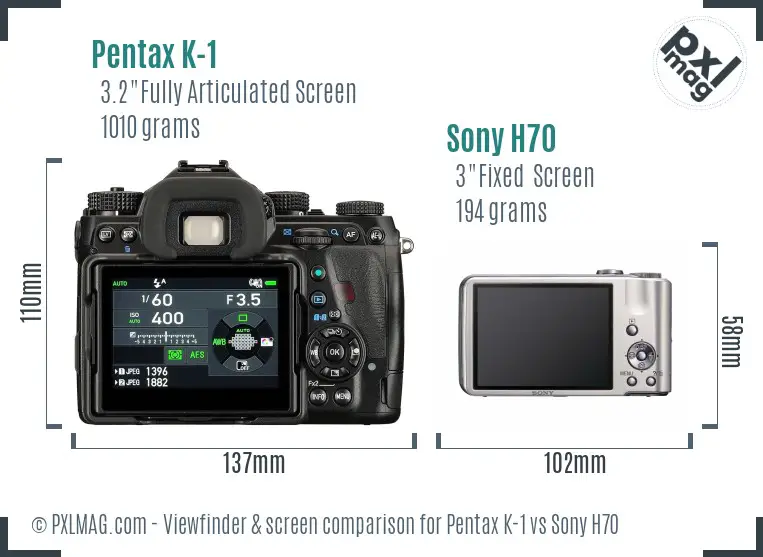 Pentax K-1 vs Sony H70 Screen and Viewfinder comparison