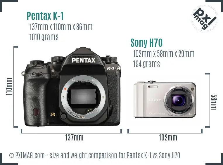 Pentax K-1 vs Sony H70 size comparison