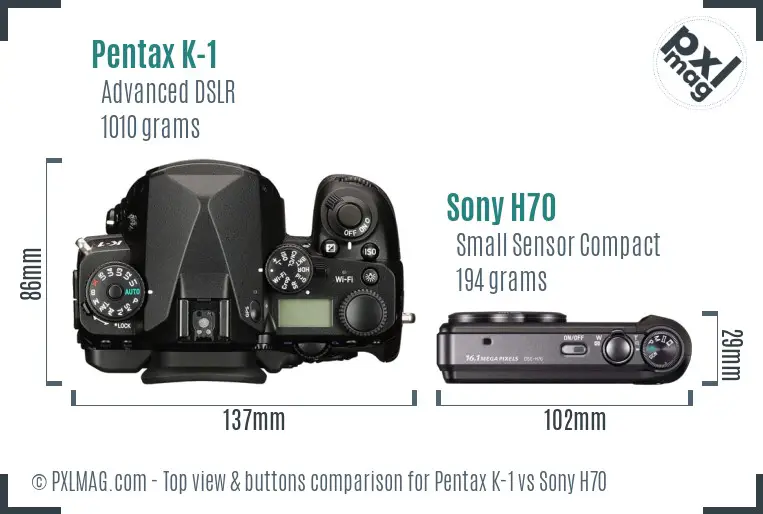 Pentax K-1 vs Sony H70 top view buttons comparison