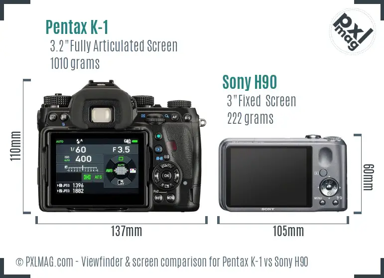 Pentax K-1 vs Sony H90 Screen and Viewfinder comparison Pentax K-1 vs Sony H90 Screen and Viewfinder comparison