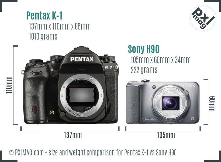 Pentax K-1 vs Sony H90 size comparison Pentax K-1 vs Sony H90 size comparison