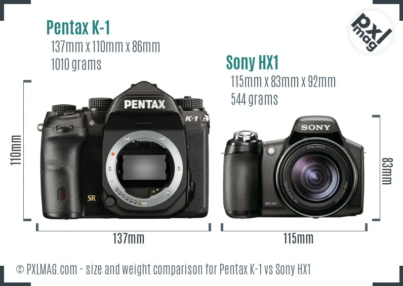 Pentax K-1 vs Sony HX1 size comparison