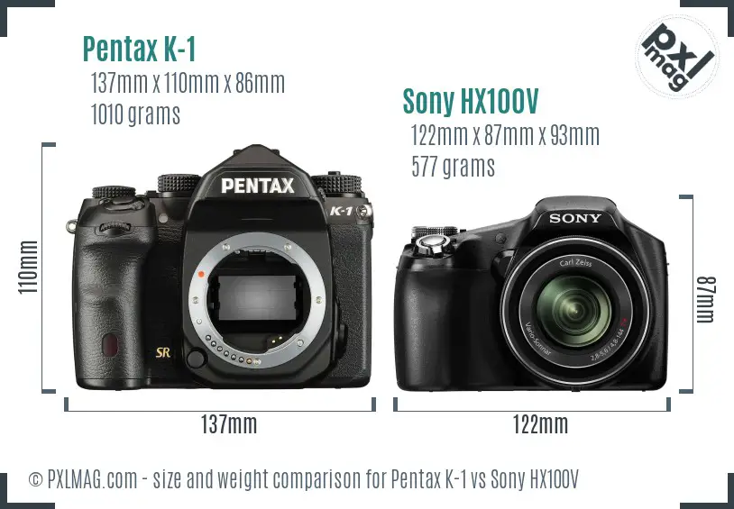 Pentax K-1 vs Sony HX100V size comparison