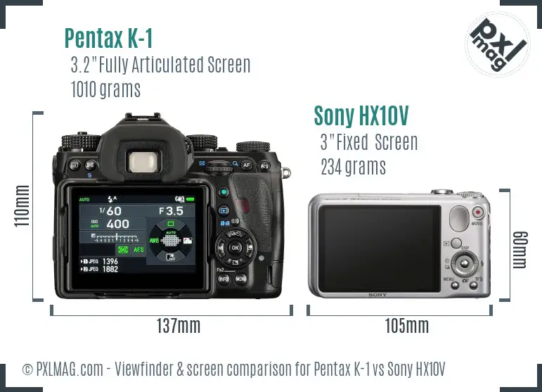 Pentax K-1 vs Sony HX10V Screen and Viewfinder comparison