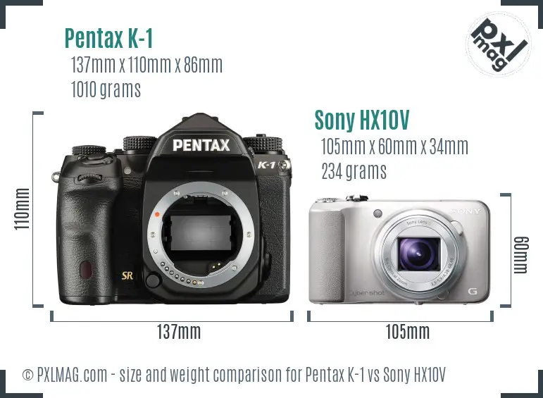 Pentax K-1 vs Sony HX10V size comparison