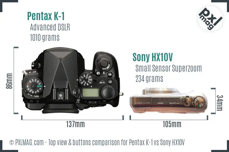 Pentax K-1 vs Sony HX10V top view buttons comparison