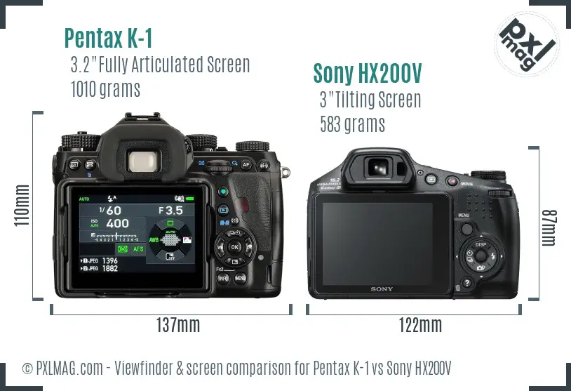 Pentax K-1 vs Sony HX200V Screen and Viewfinder comparison