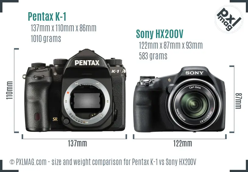 Pentax K-1 vs Sony HX200V size comparison