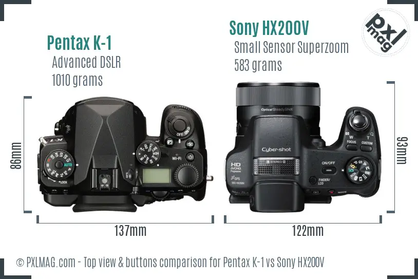 Pentax K-1 vs Sony HX200V top view buttons comparison