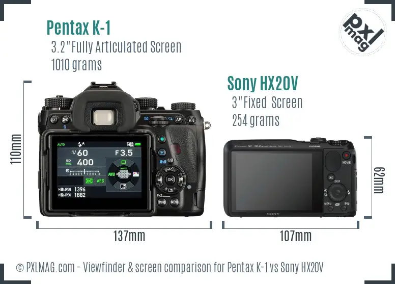 Pentax K-1 vs Sony HX20V Screen and Viewfinder comparison