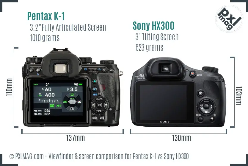 Pentax K-1 vs Sony HX300 Screen and Viewfinder comparison
