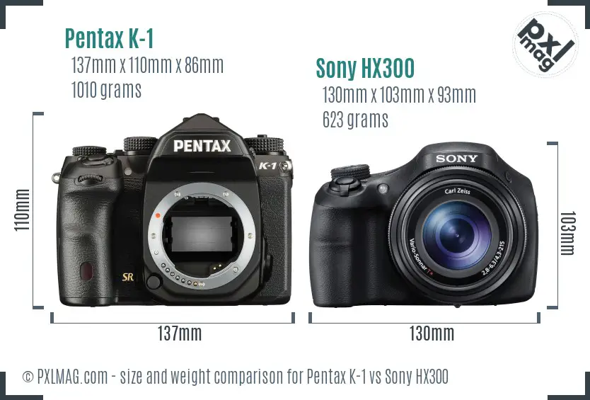 Pentax K-1 vs Sony HX300 size comparison