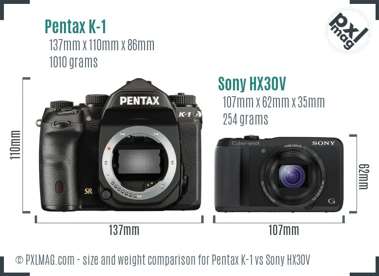 Pentax K-1 vs Sony HX30V size comparison