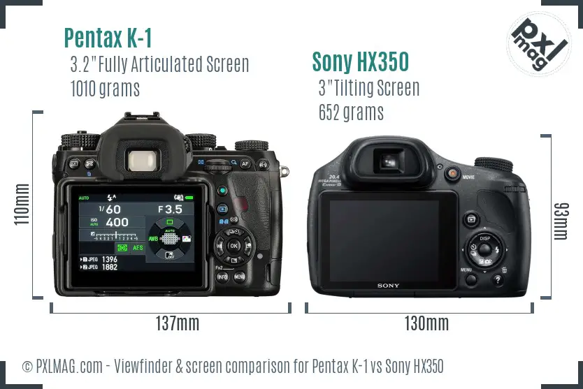 Pentax K-1 vs Sony HX350 Screen and Viewfinder comparison