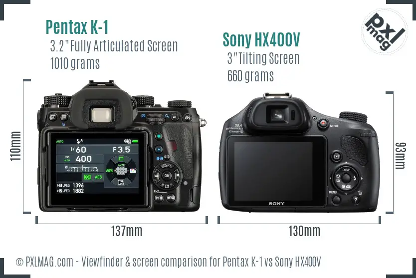 Pentax K-1 vs Sony HX400V Screen and Viewfinder comparison