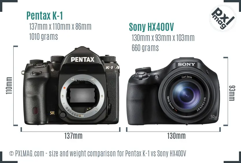 Pentax K-1 vs Sony HX400V size comparison