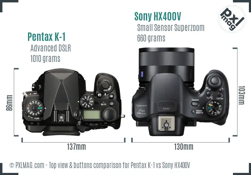 Pentax K-1 vs Sony HX400V top view buttons comparison