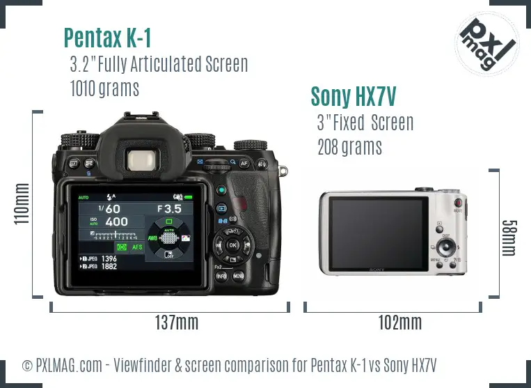 Pentax K-1 vs Sony HX7V Screen and Viewfinder comparison