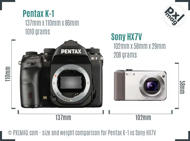 Pentax K-1 vs Sony HX7V size comparison