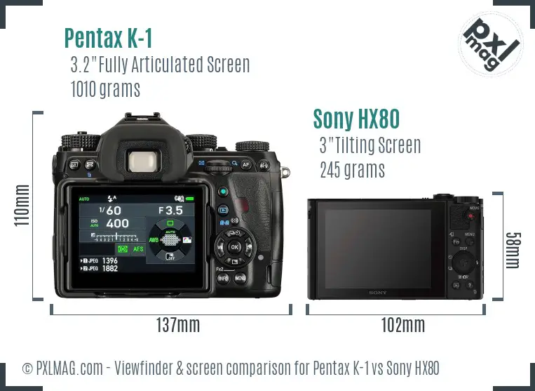 Pentax K-1 vs Sony HX80 Screen and Viewfinder comparison