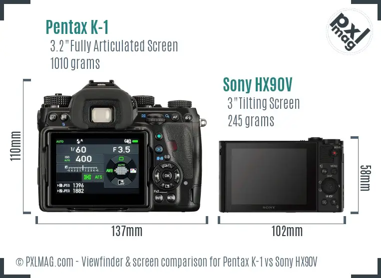 Pentax K-1 vs Sony HX90V Screen and Viewfinder comparison