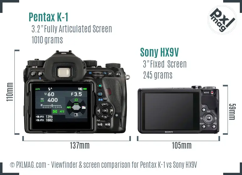 Pentax K-1 vs Sony HX9V Screen and Viewfinder comparison Pentax K-1 vs Sony HX9V Screen and Viewfinder comparison