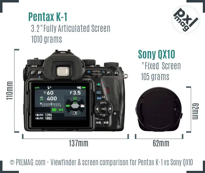 Pentax K-1 vs Sony QX10 Screen and Viewfinder comparison