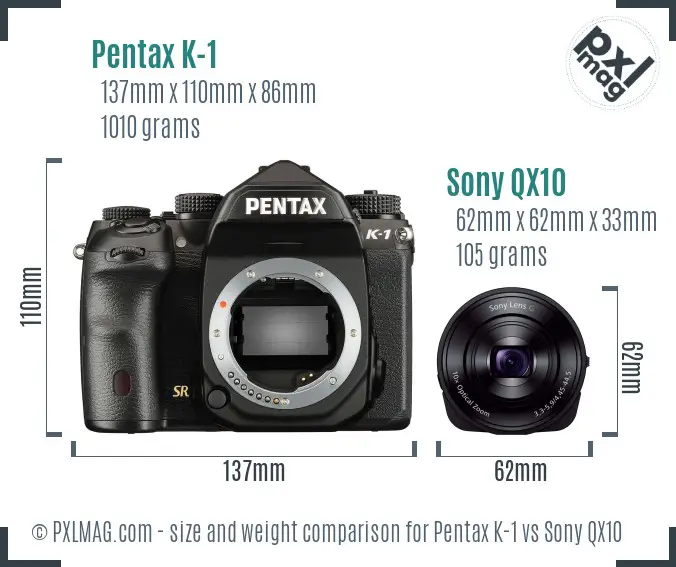 Pentax K-1 vs Sony QX10 size comparison