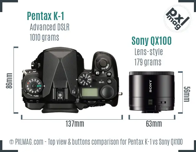 Pentax K-1 vs Sony QX100 top view buttons comparison