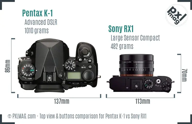 Pentax K-1 vs Sony RX1 top view buttons comparison