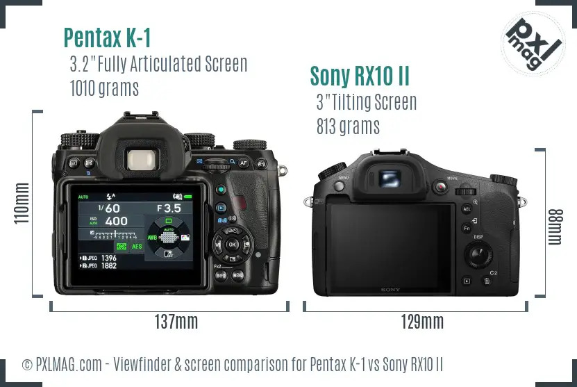 Pentax K-1 vs Sony RX10 II Screen and Viewfinder comparison