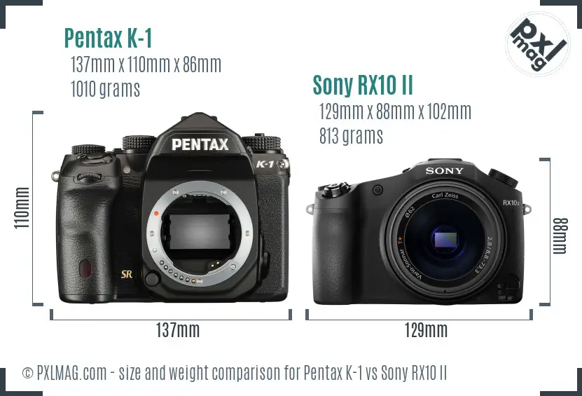 Pentax K-1 vs Sony RX10 II size comparison