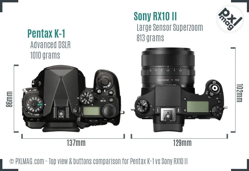 Pentax K-1 vs Sony RX10 II top view buttons comparison