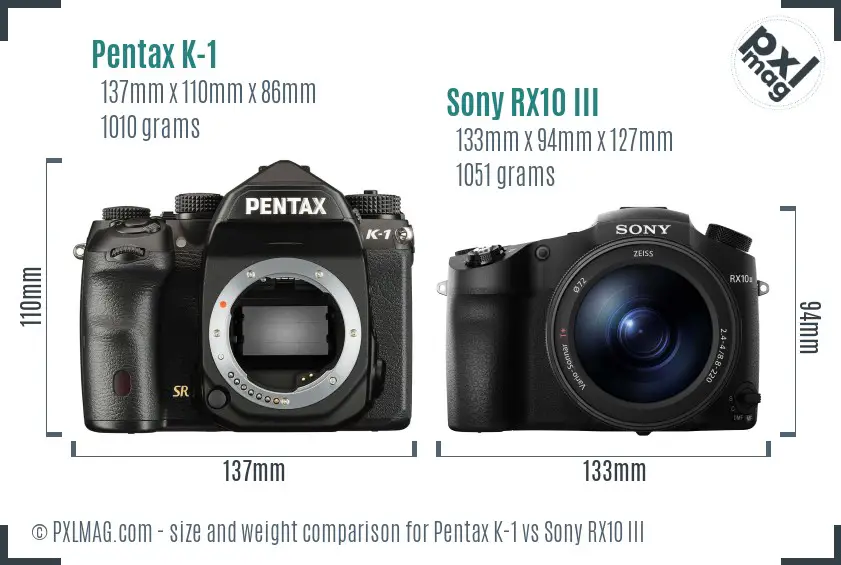 Pentax K-1 vs Sony RX10 III size comparison