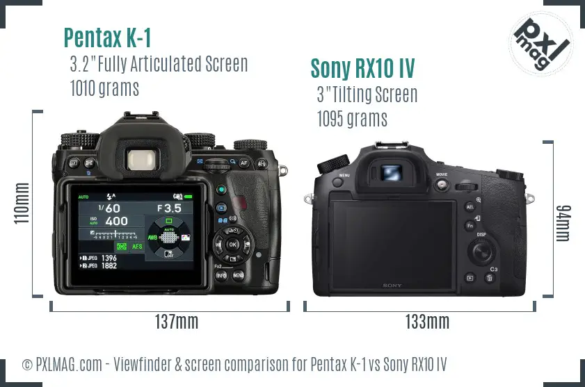 Pentax K-1 vs Sony RX10 IV Screen and Viewfinder comparison